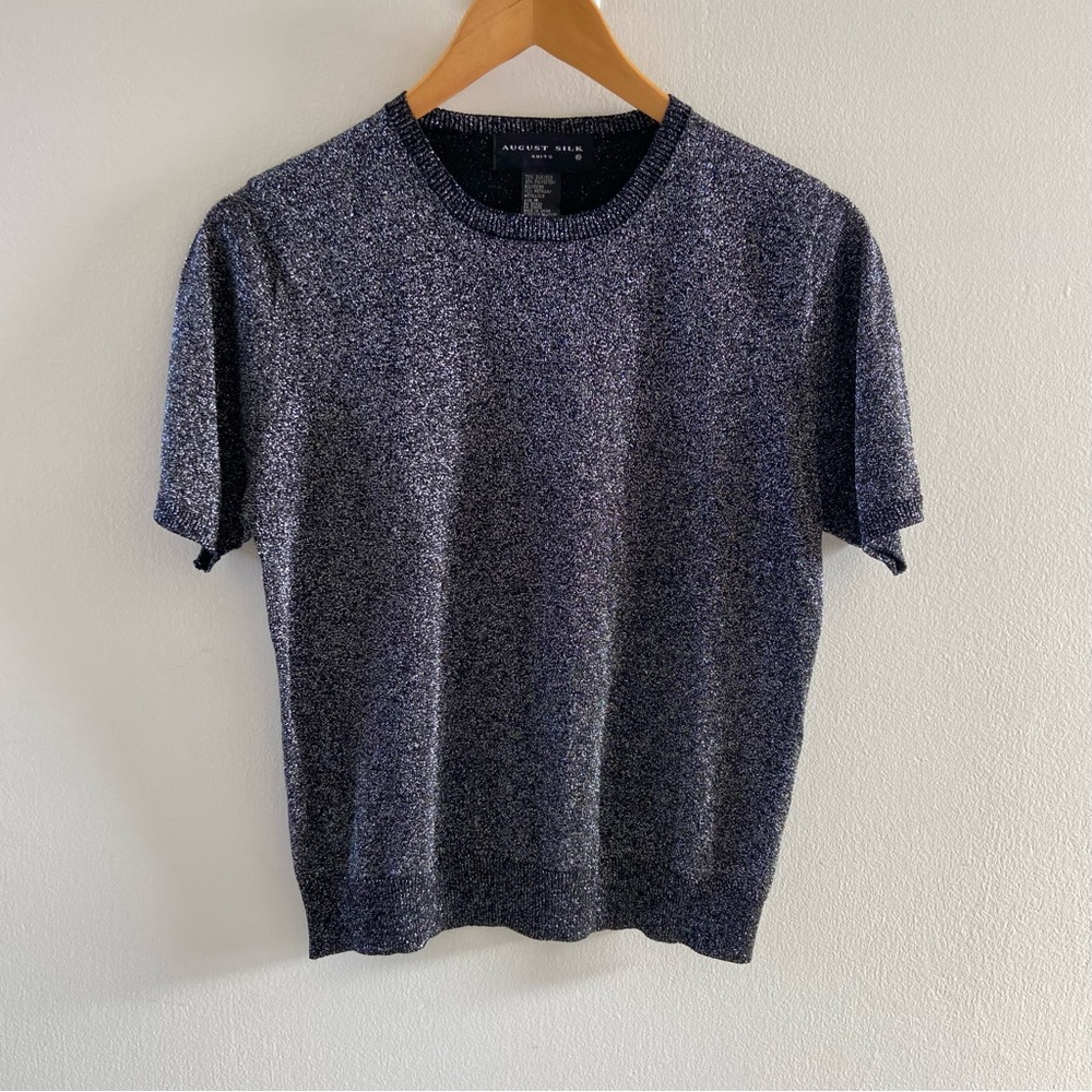 August Silk Knits Metallic Short Sleeve Sweater - Size M